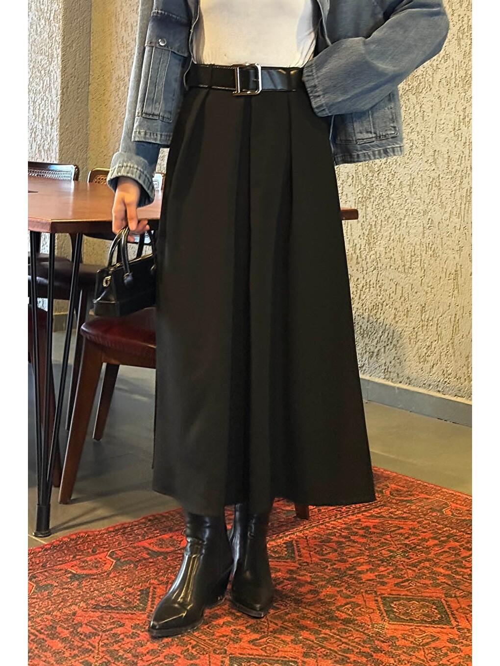 Kemerli Tesettür Etek Siyah