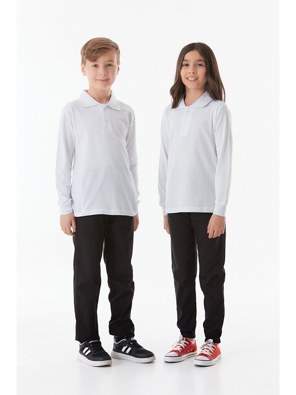 Fullamoda Beyaz Basic Polo Yaka Unisex Çocuk Sweatshirt