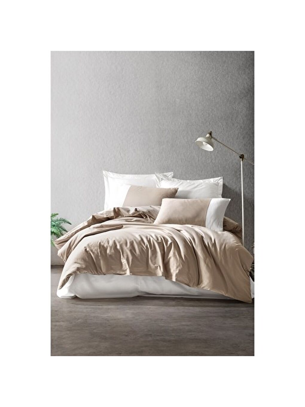 Karışık Pamuk Box Plain Çift Kişilik Nevresim Takimi Vizon-Krem