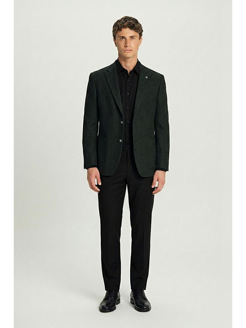 Yeşil Slim Fit Yün Karışımlı Mono Yaka Desenli Erkek Ceket-1