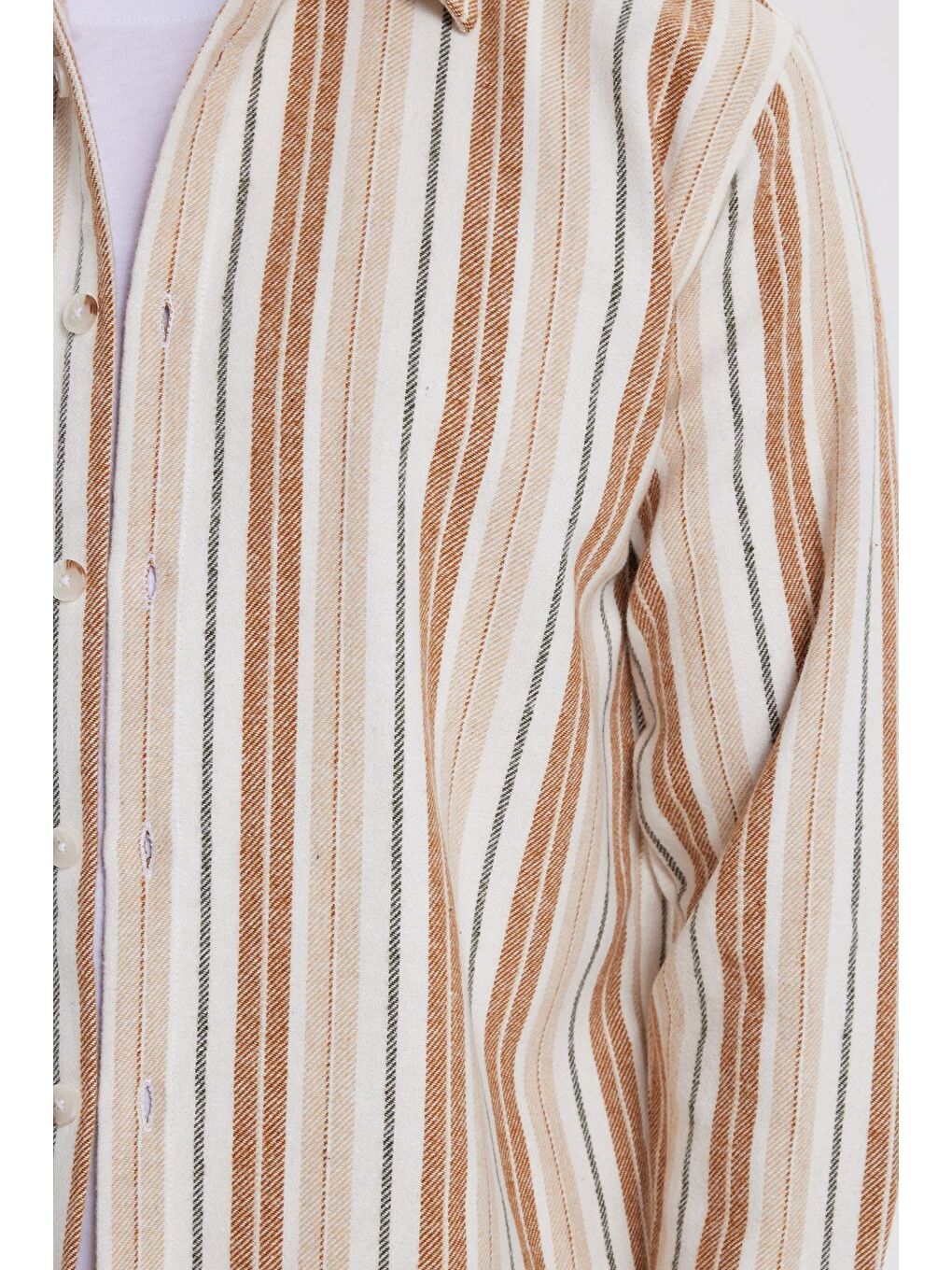 Ekru Erkek Relax Fit Rahat Kesim Spor Yaka Çizgili Oduncu Gömlek-3