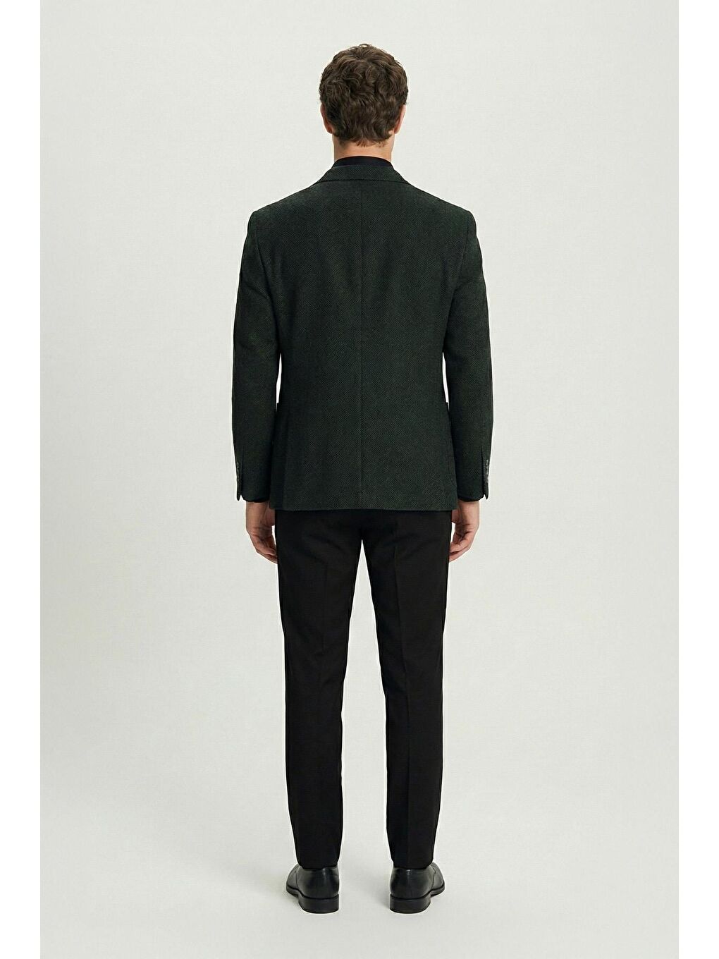 Yeşil Slim Fit Yün Karışımlı Mono Yaka Desenli Erkek Ceket-2