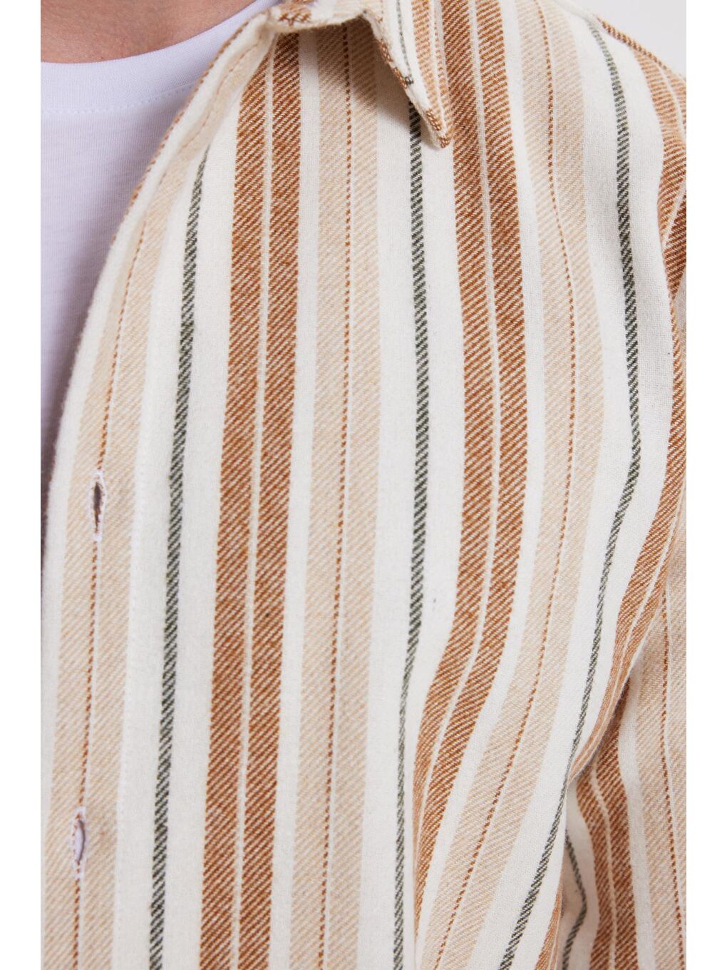 Ekru Erkek Relax Fit Rahat Kesim Spor Yaka Çizgili Oduncu Gömlek-6