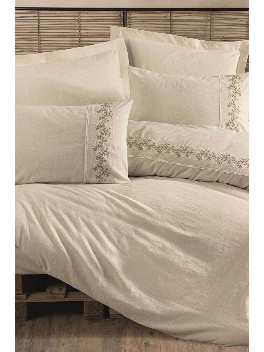 Karışık Pamuk Box Keten Çift Kişilik Nevresim Takımı Darian-1