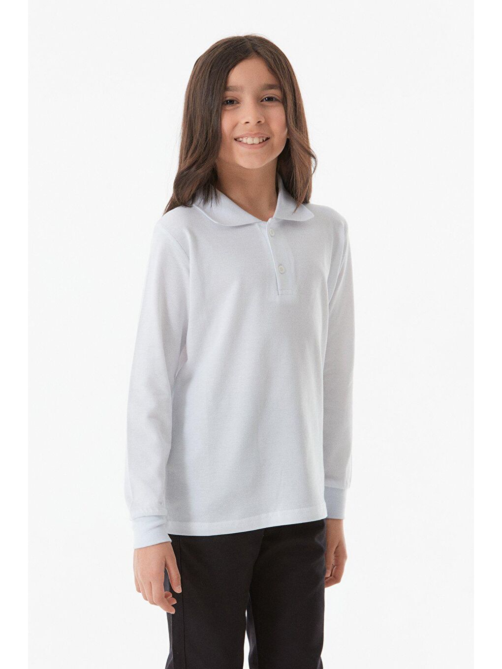 Fullamoda Beyaz Basic Polo Yaka Unisex Çocuk Sweatshirt - 3