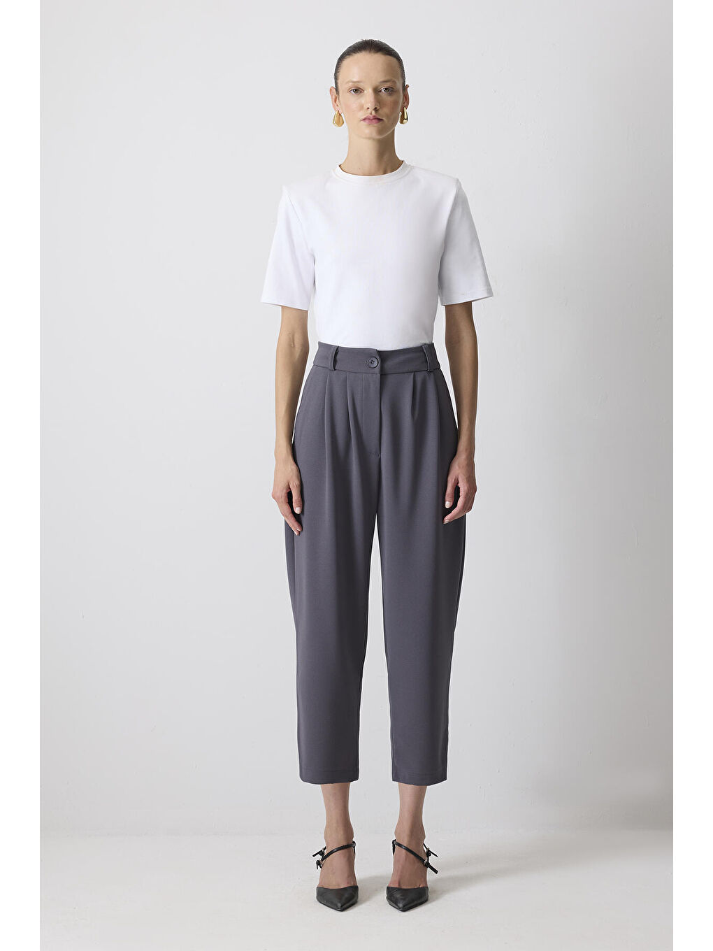 Antrasit Çift Pileli Bol Pantolon