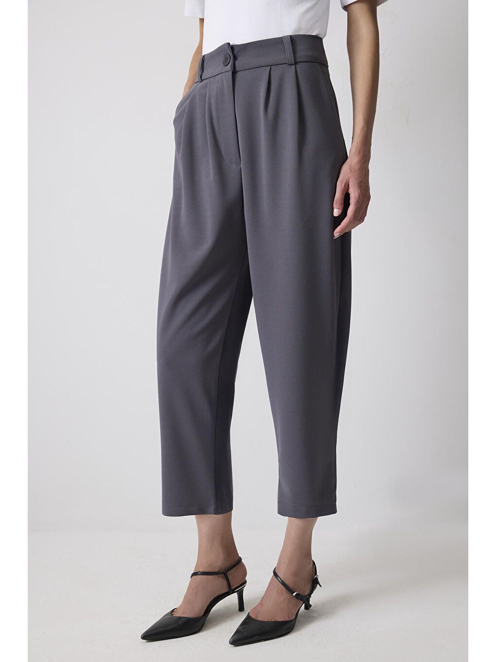 Antrasit Çift Pileli Bol Pantolon-1