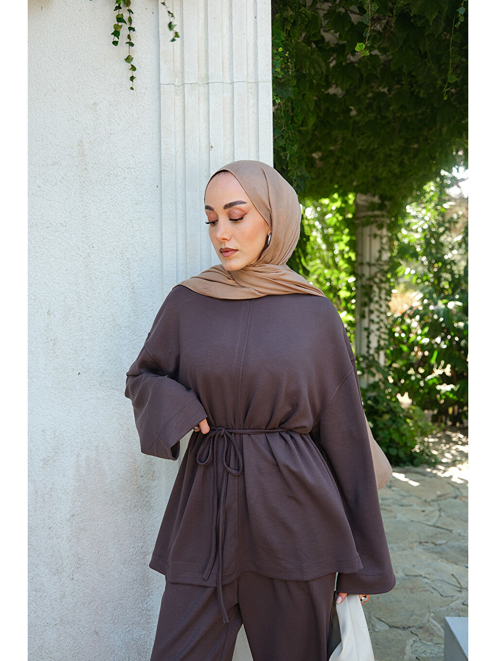 Kadın Bel Bağlamalı İkili Takım Kahverengi-1