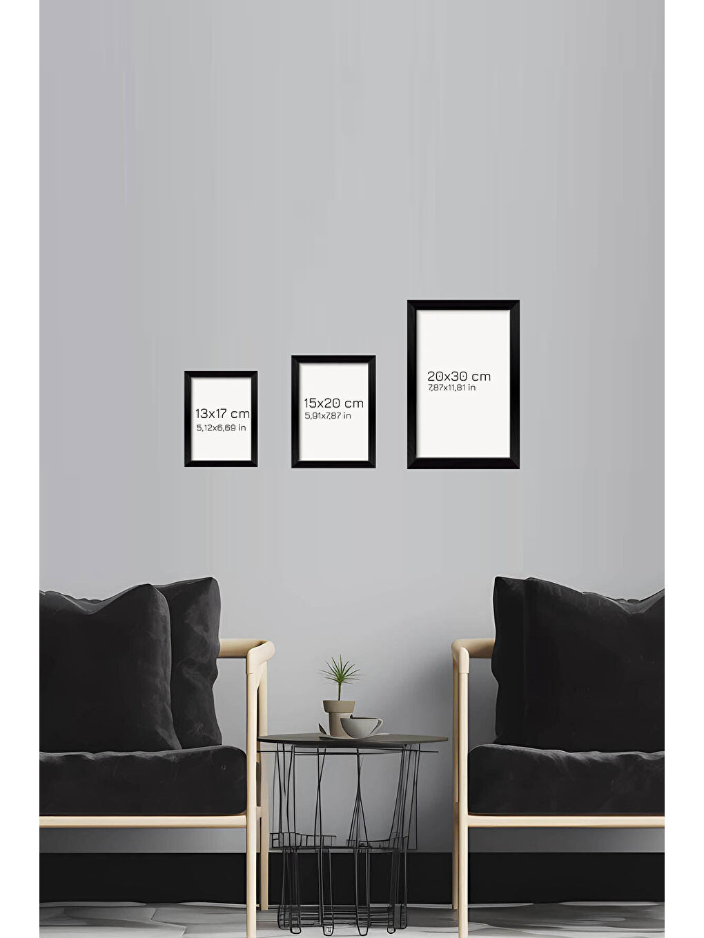 Beyaz 12 Parça Siyah Çerçeve Görünümlü Mdf Tablo Seti - 12ARTAVESSA3-1520-1