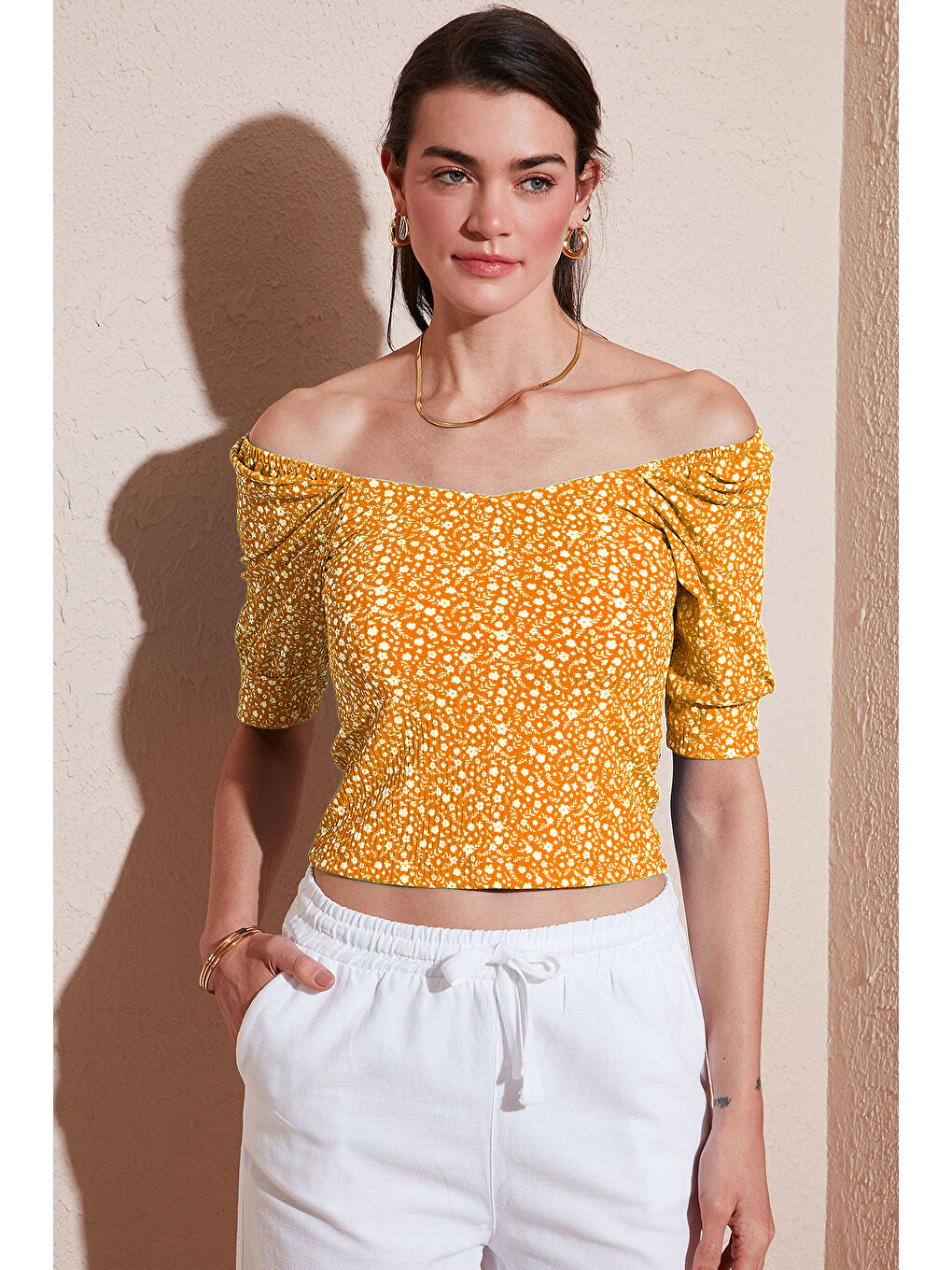 Turuncu Truvakar Kol Geniş Yaka Kadın Bluz 5869001