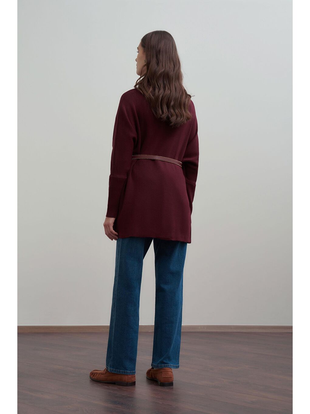 Bordo-Asimetrik Kesim Triko Kazak-3