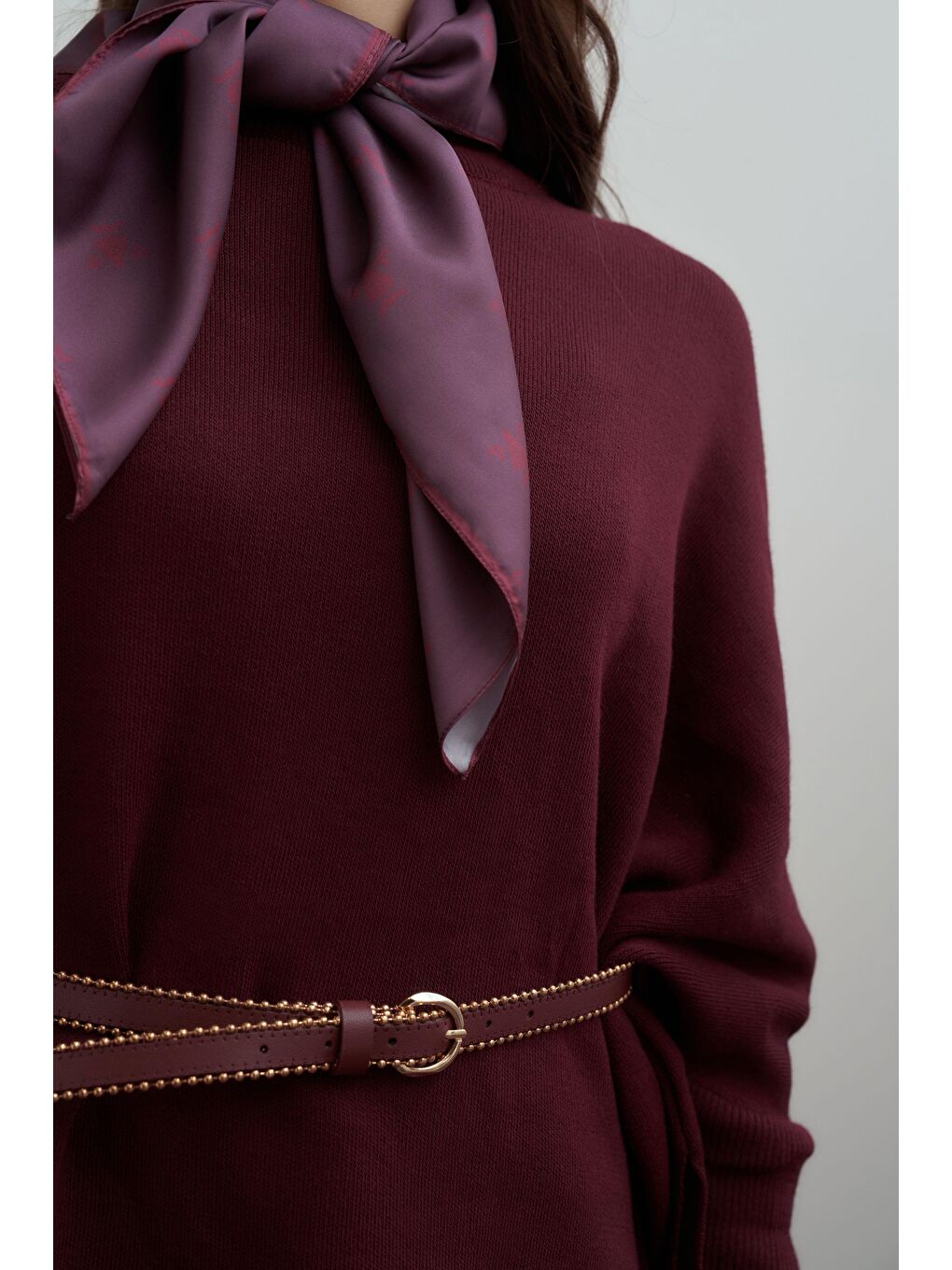 Bordo-Asimetrik Kesim Triko Kazak-6