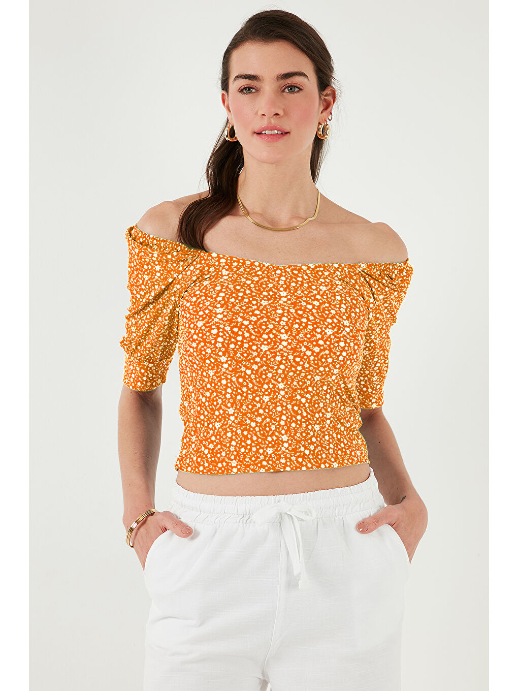Turuncu Truvakar Kol Geniş Yaka Kadın Bluz 5869001-1