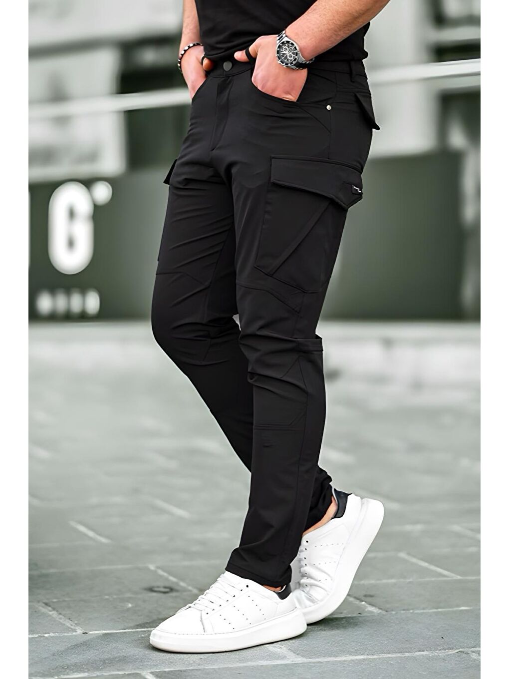 Siyah Vr 55132 Erkek Tactical Elastanlı Suya Dayanıklı Outdoor Kargo Pantolon
