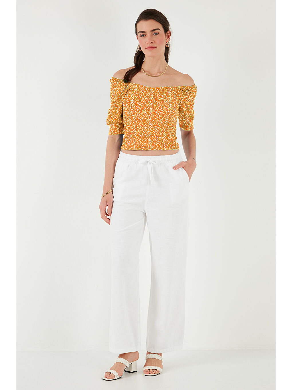 Turuncu Truvakar Kol Geniş Yaka Kadın Bluz 5869001-2