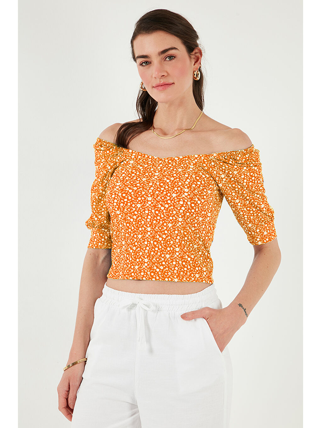 Turuncu Truvakar Kol Geniş Yaka Kadın Bluz 5869001-3