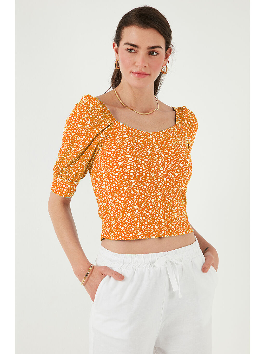 Turuncu Truvakar Kol Geniş Yaka Kadın Bluz 5869001-4