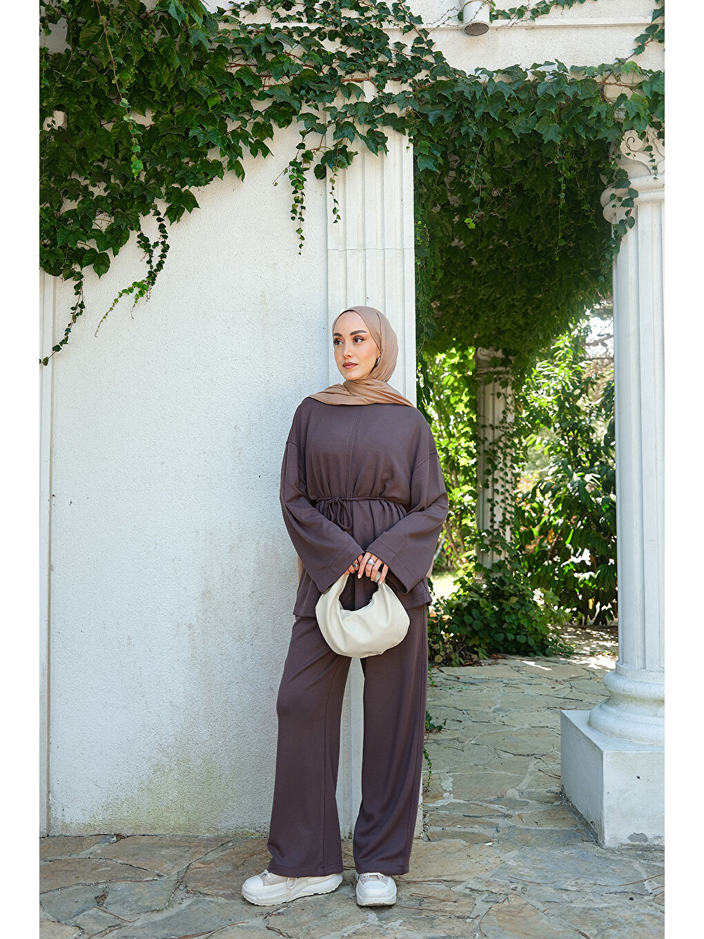 Kadın Bel Bağlamalı İkili Takım Kahverengi-3