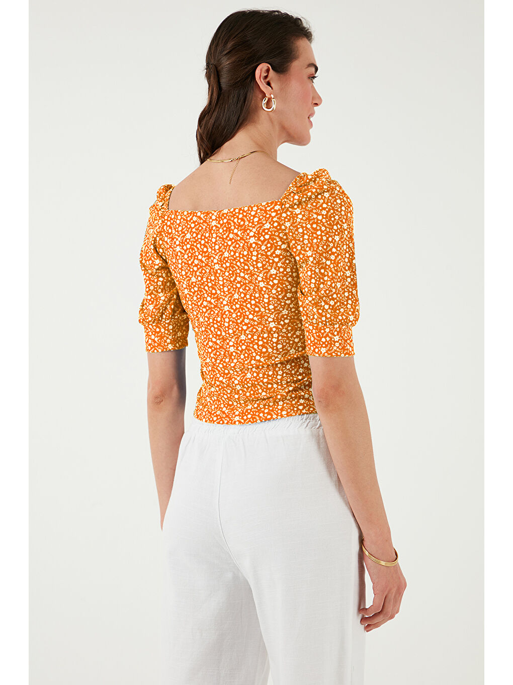 Turuncu Truvakar Kol Geniş Yaka Kadın Bluz 5869001-5