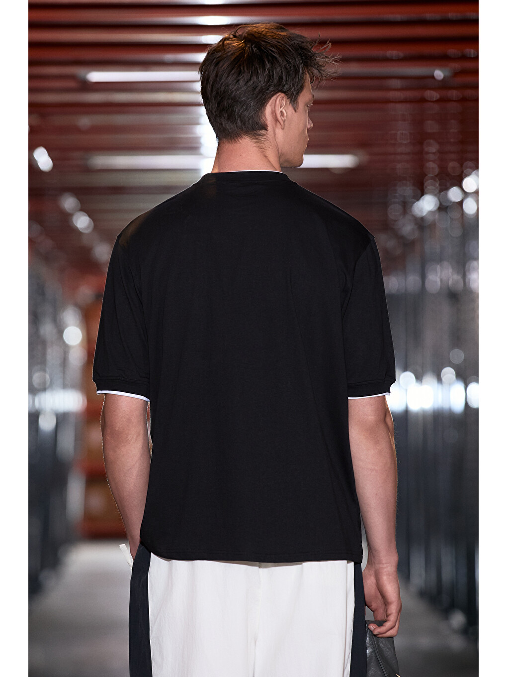 Rough Erkek %100 Organik Pamuklu Kontrast Biyeli Baskı Detaylı Regular Fit Siyah T-shirt-5