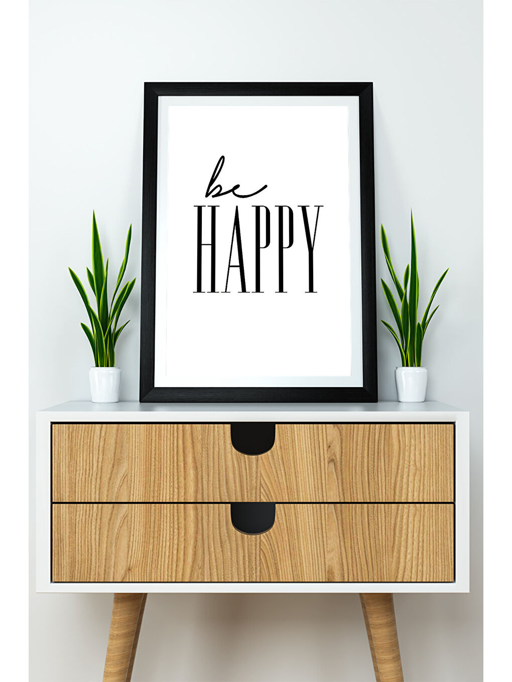 Beyaz Tek Parça 33x48 Cm Çerçeve Görünümlü Yazılı Mdf Tablo "Be Happy"