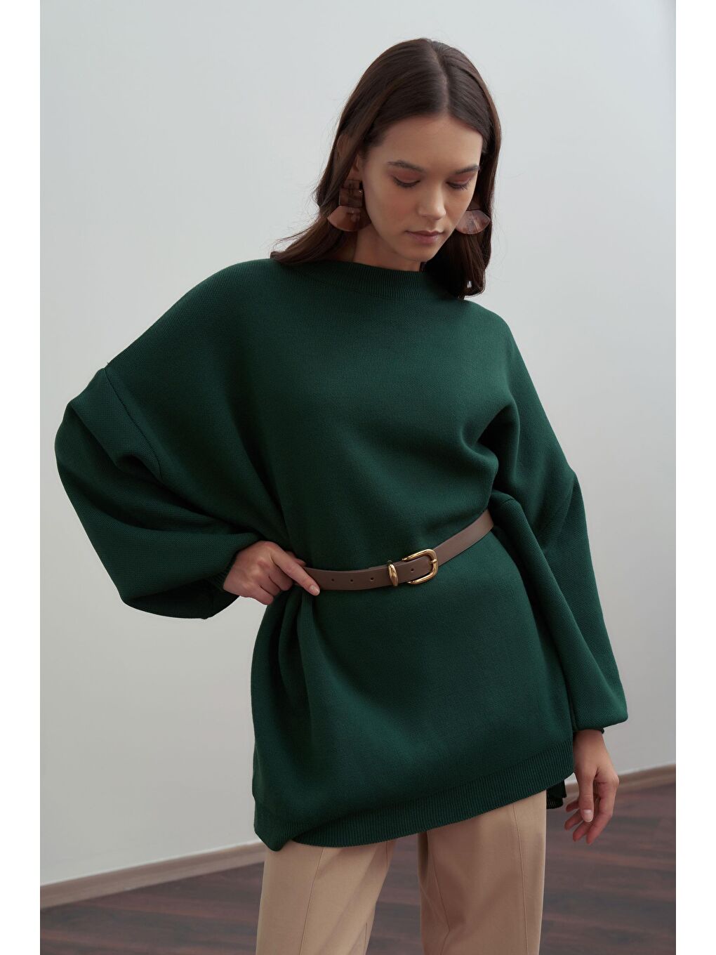 Yeşil Zümrüt-Bol Kesim Triko Kazak