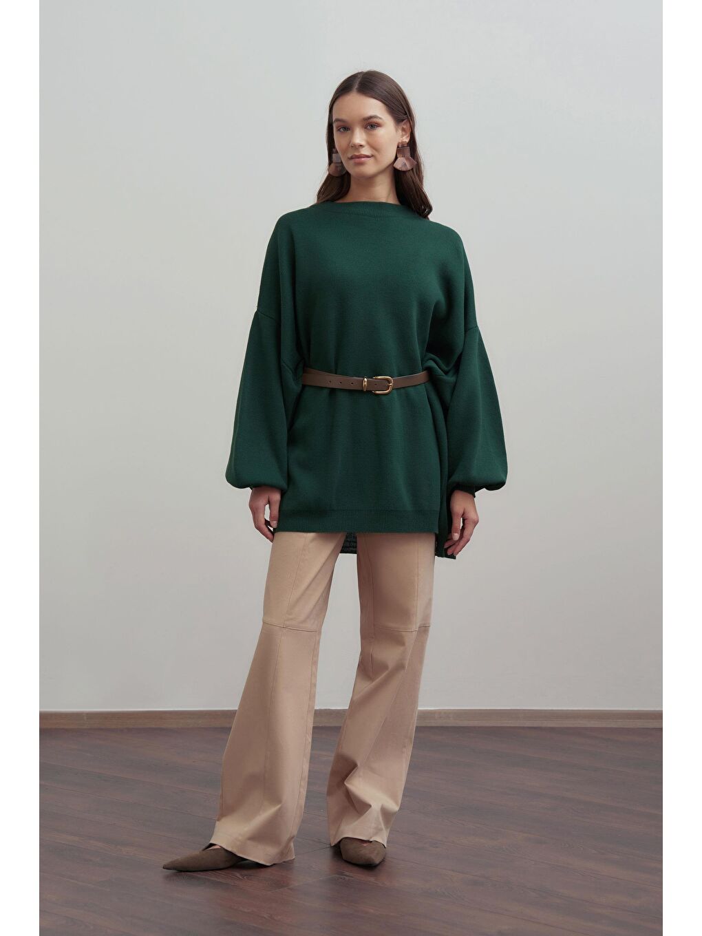 Yeşil Zümrüt-Bol Kesim Triko Kazak-1