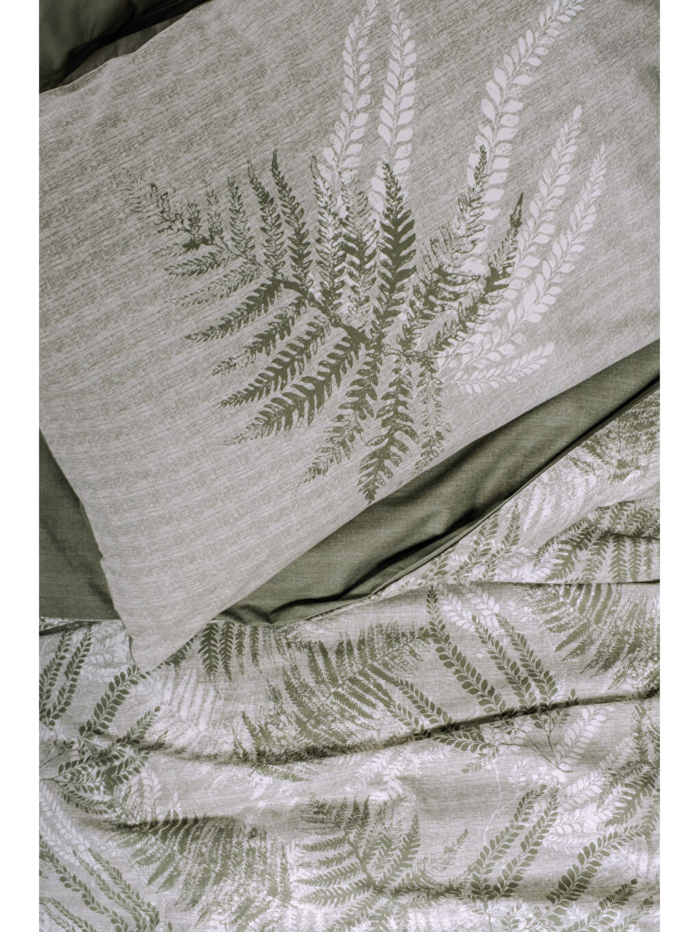 Karışık Pamuk Box Dual Çift Kişilik Nevresim Takimi Frond Haki-2