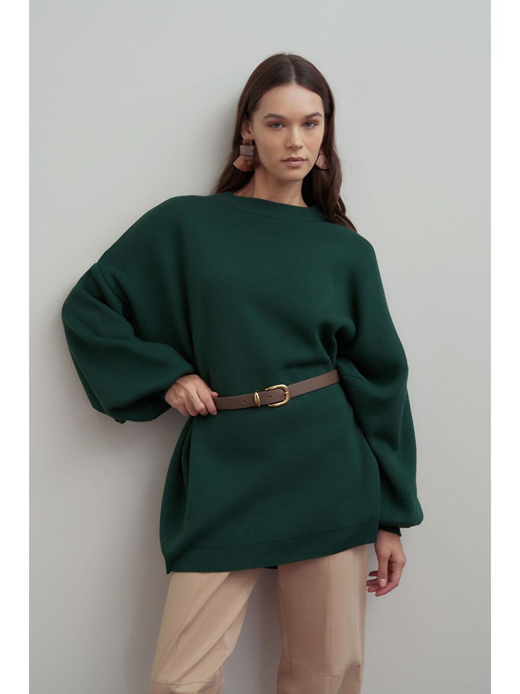 Yeşil Zümrüt-Bol Kesim Triko Kazak-3