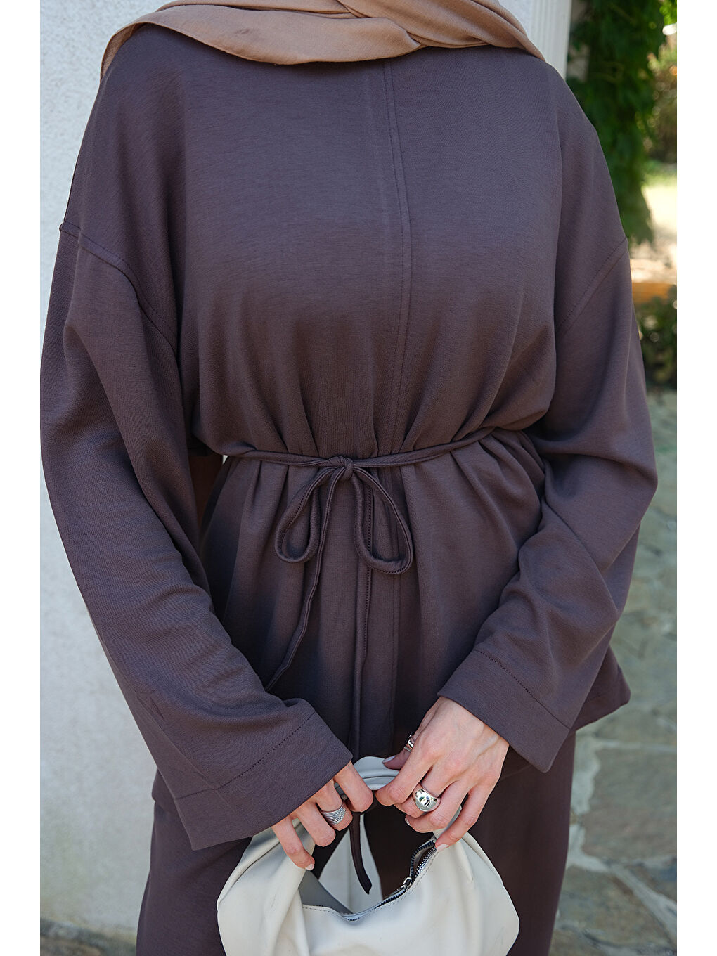 Kadın Bel Bağlamalı İkili Takım Kahverengi-4