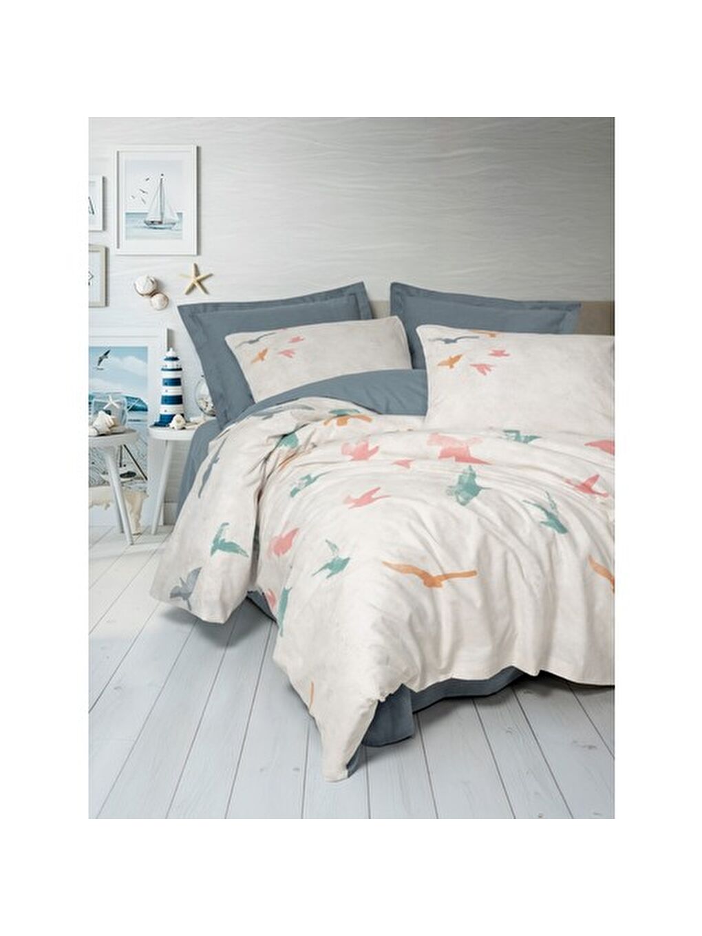 Karışık Pamuk Box Maritime Tek Kişilik Nevresim Takimi Kaija Mavi