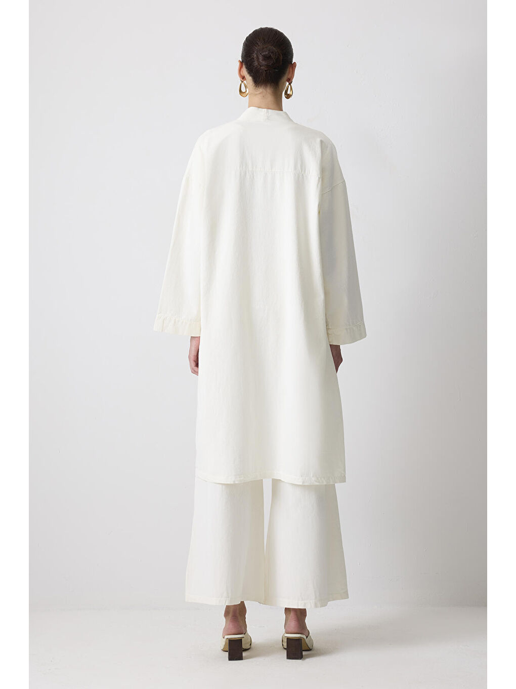 Ekru %100 Pamuklu Kimono Pantolon Takım-3