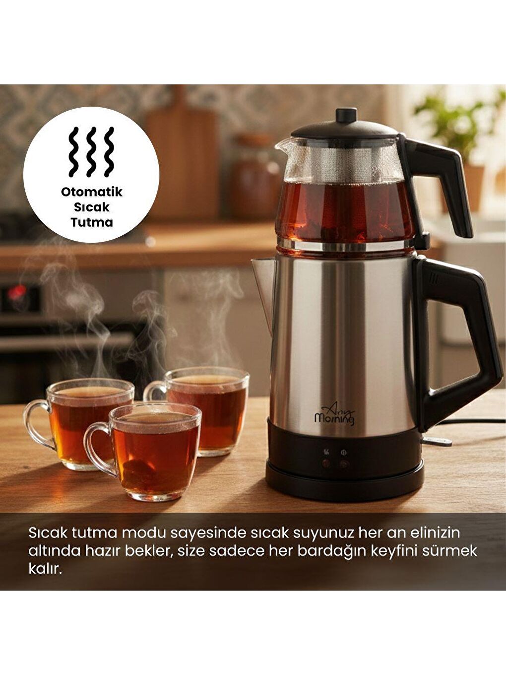 OZ26CM05 Cam Demlikli Paslanmaz Çelik Çay Makinesi-3