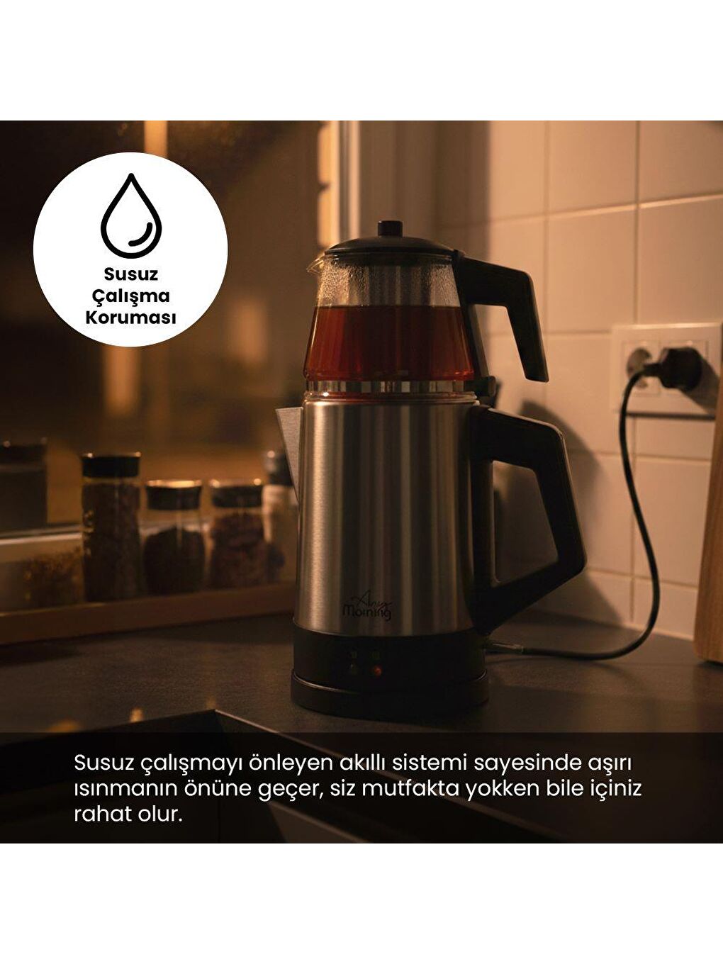 OZ26CM05 Cam Demlikli Paslanmaz Çelik Çay Makinesi-5