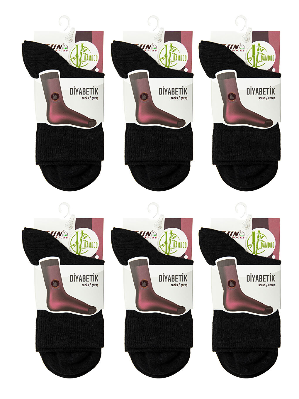 Kadın 12 li  Siyah Bambu Diyabetik (Şeker) Sıkmayan Lastikli Çorap Seti 24408-2