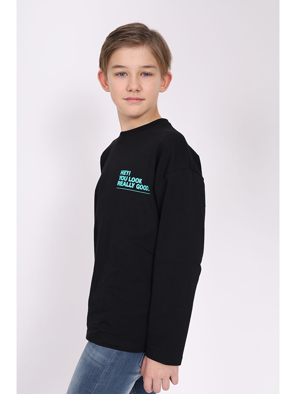 Siyah Erkek Çocuk Baskılı Sweatshirt-1