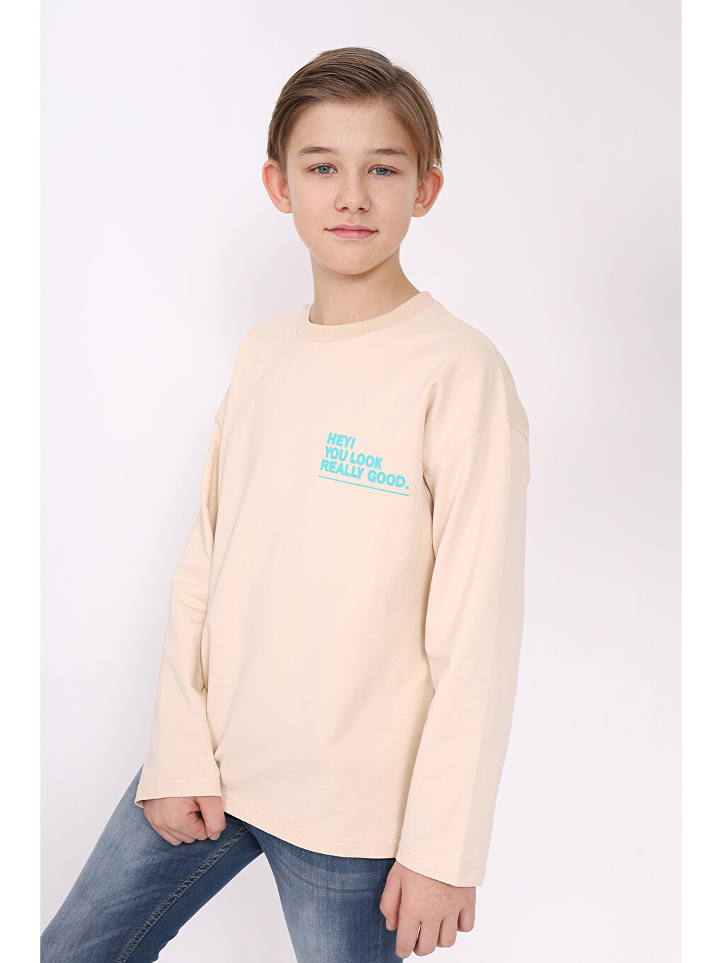 Bej Erkek Çocuk Baskılı Sweatshirt-2