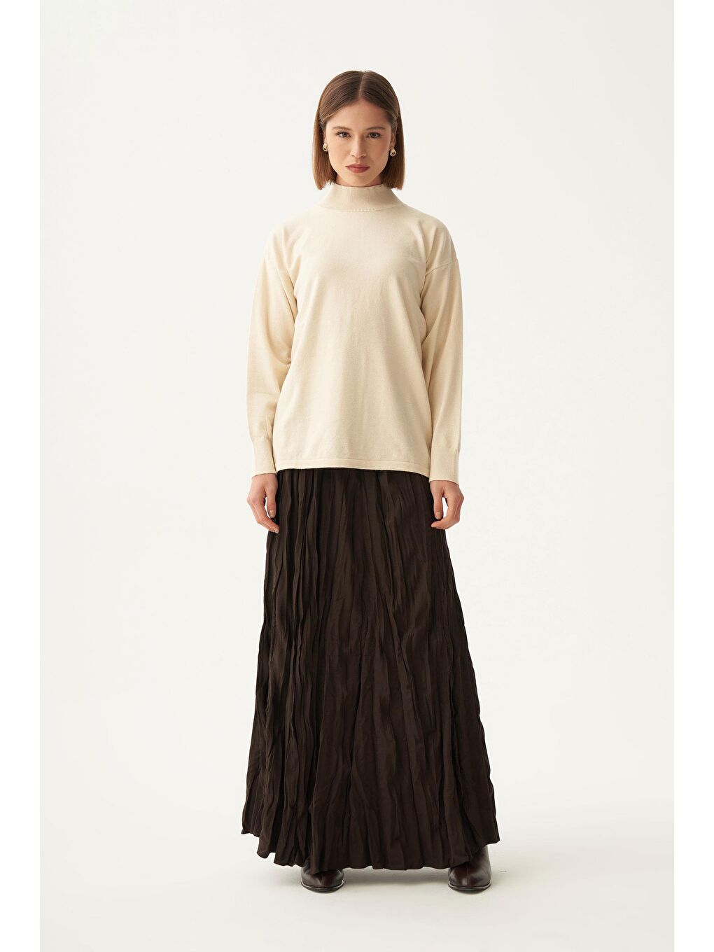 Bej-Yarım Balıkçı Yaka Triko Kazak-1