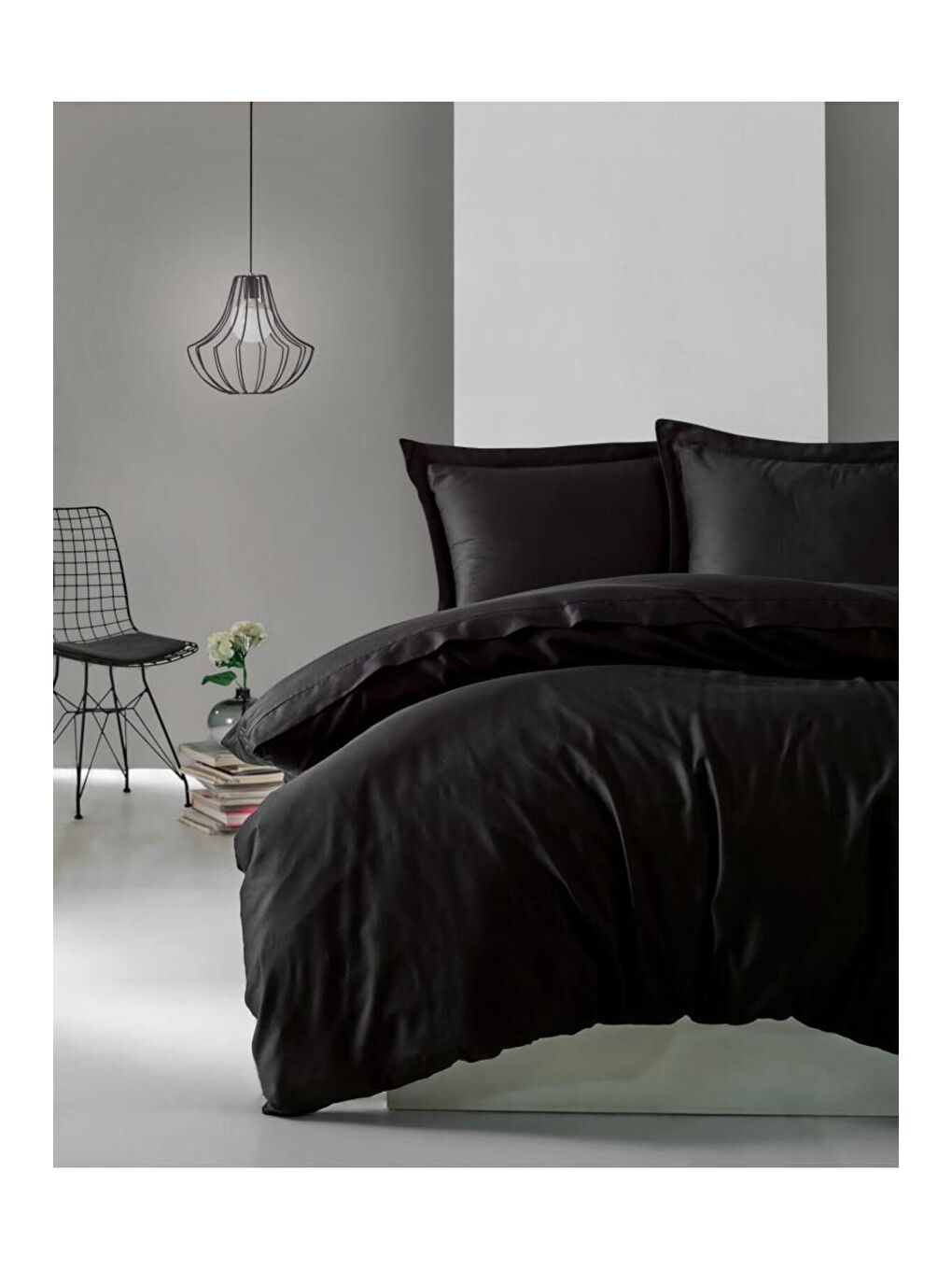 Karışık Pamuk Box Elegant Saten Tek Kişilik Nevresim Takımı Siyah