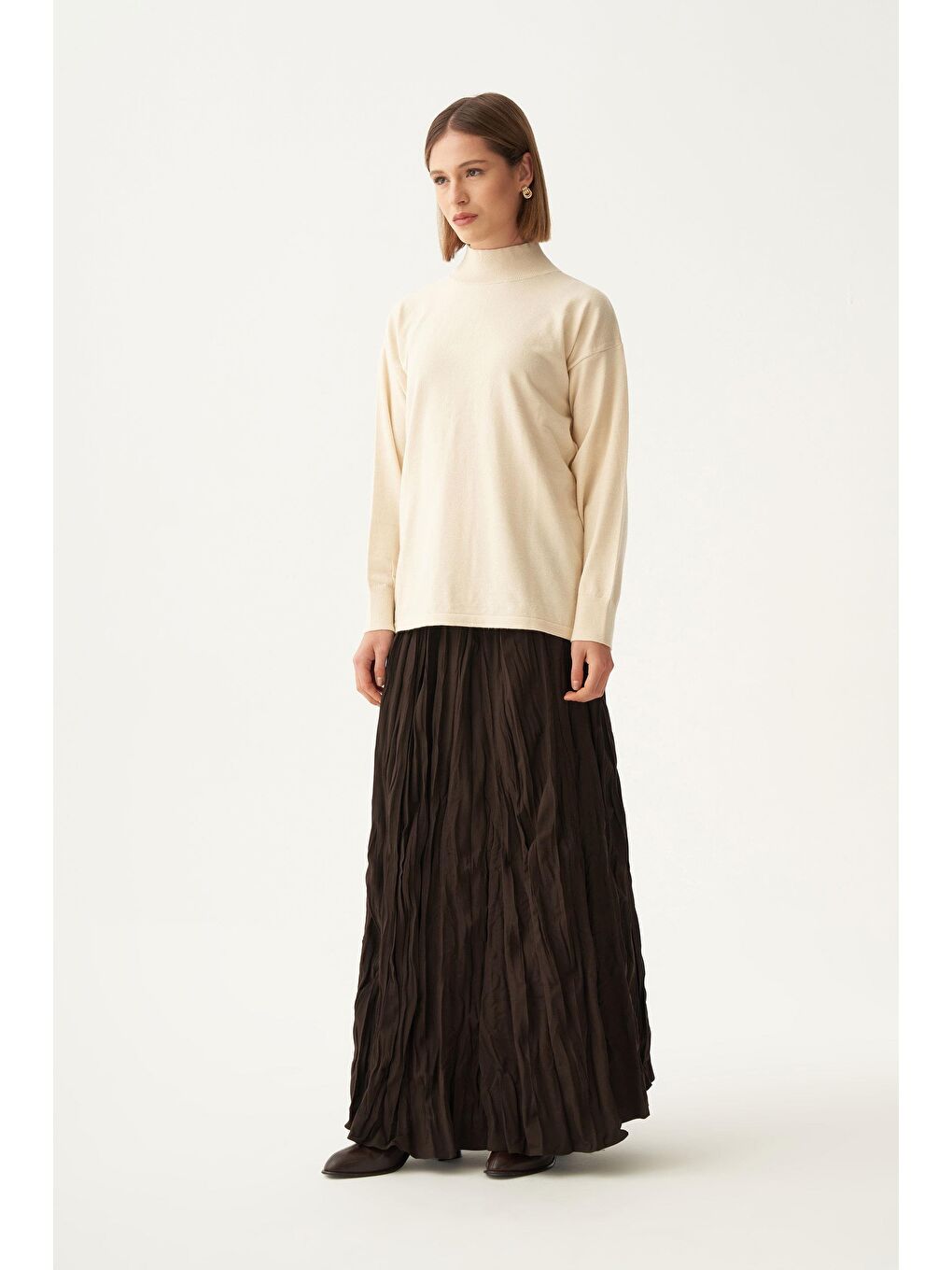 Bej-Yarım Balıkçı Yaka Triko Kazak-2