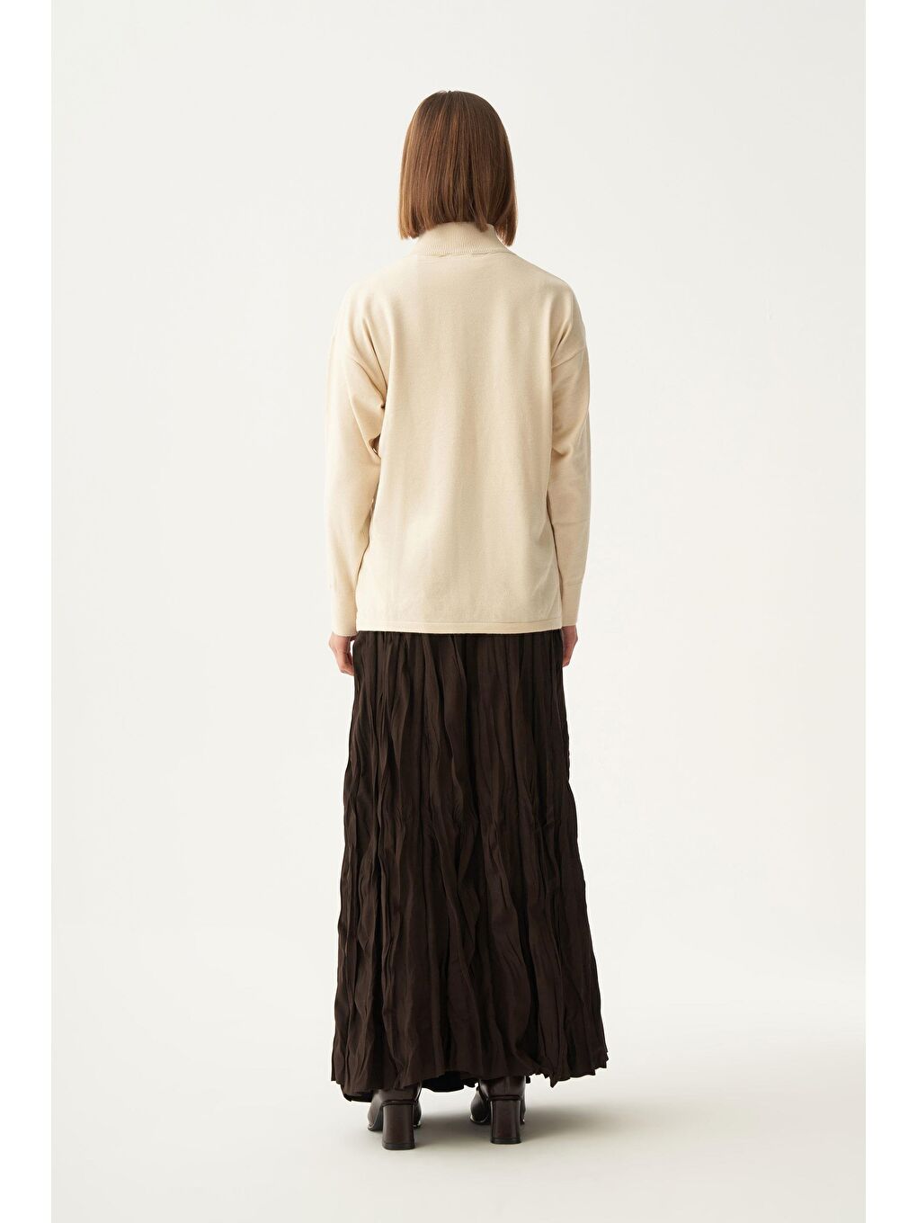 Bej-Yarım Balıkçı Yaka Triko Kazak-3