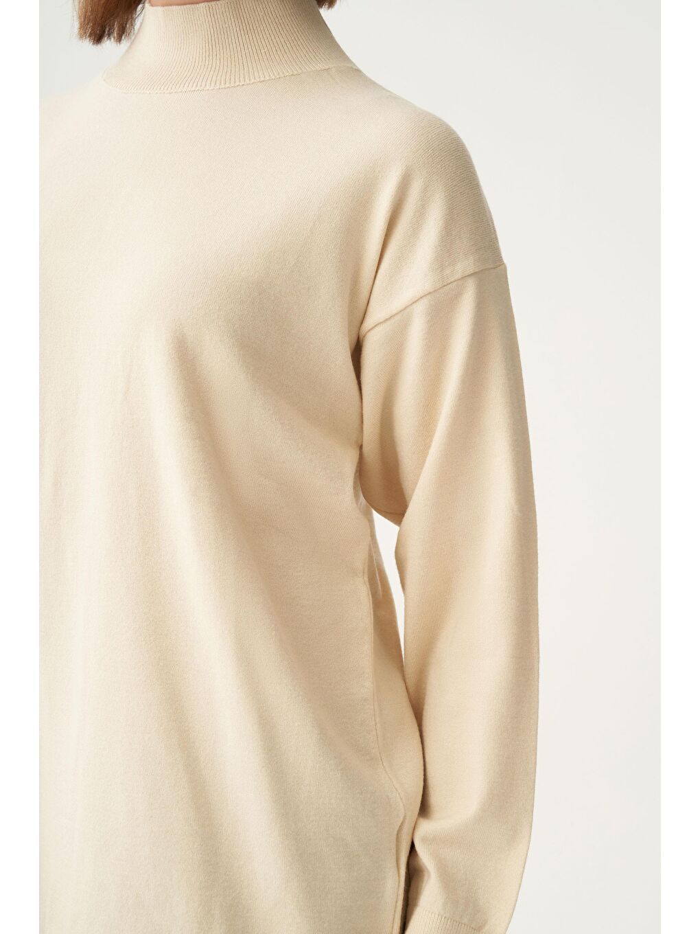 Bej-Yarım Balıkçı Yaka Triko Kazak-4