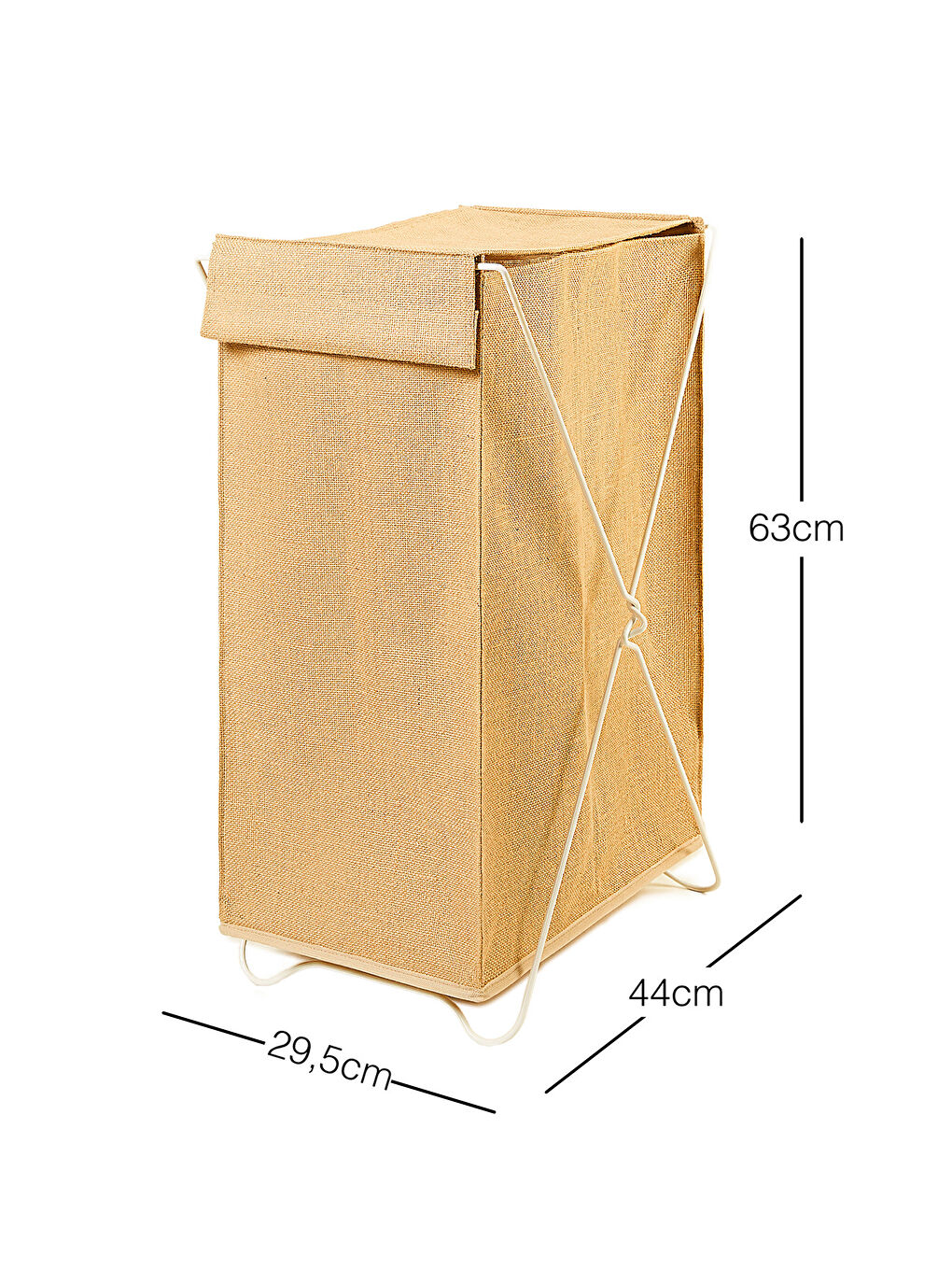 Bej Katlanabilir Bölmeli Beyaz Metal Destekli Naturel Jüt Çamaşır Sepeti 44 x 29.5 x 63 cm-6