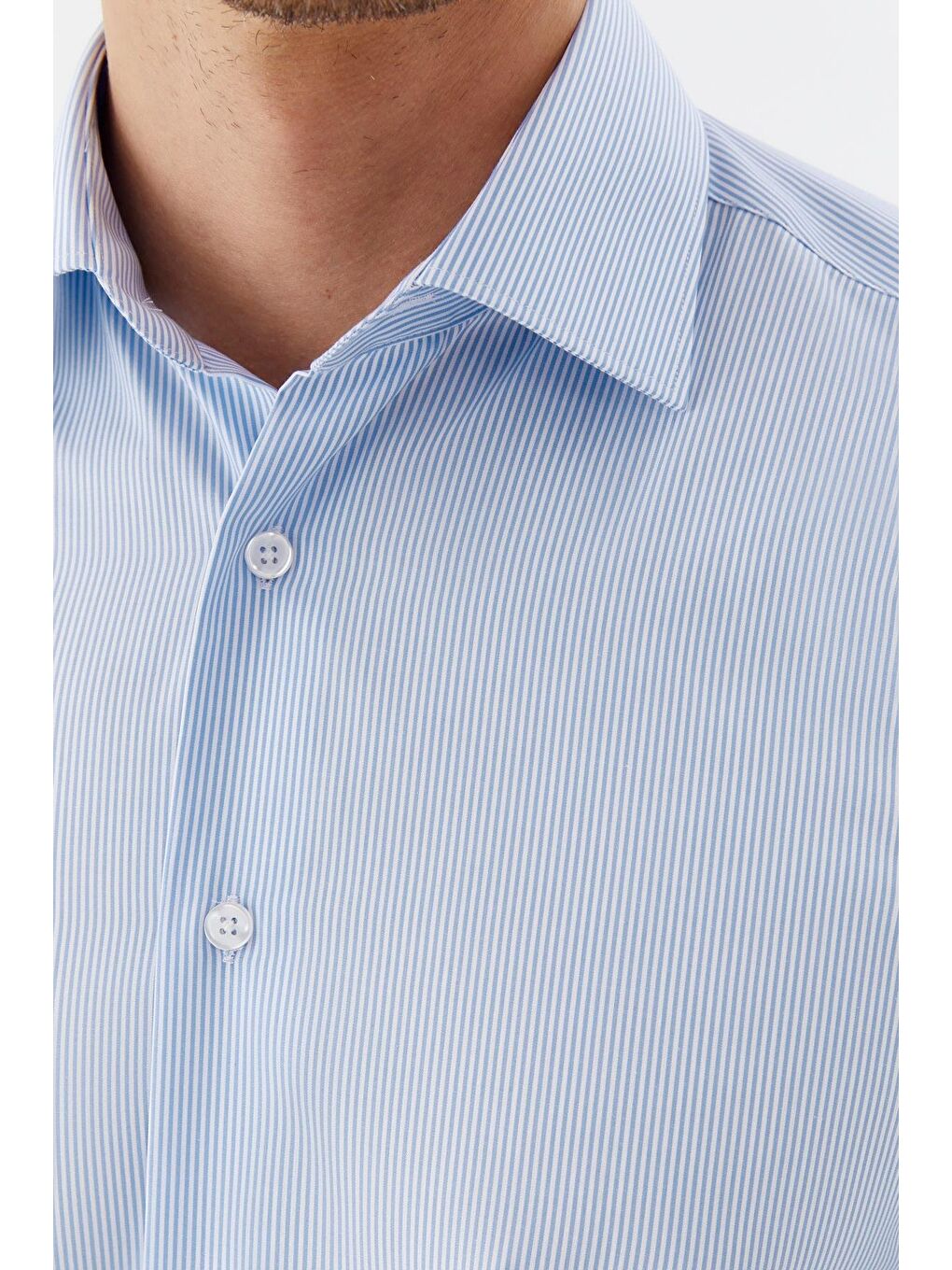 Erkek Mavi Çizgili Klasik Yaka Regular Fit Gömlek-3