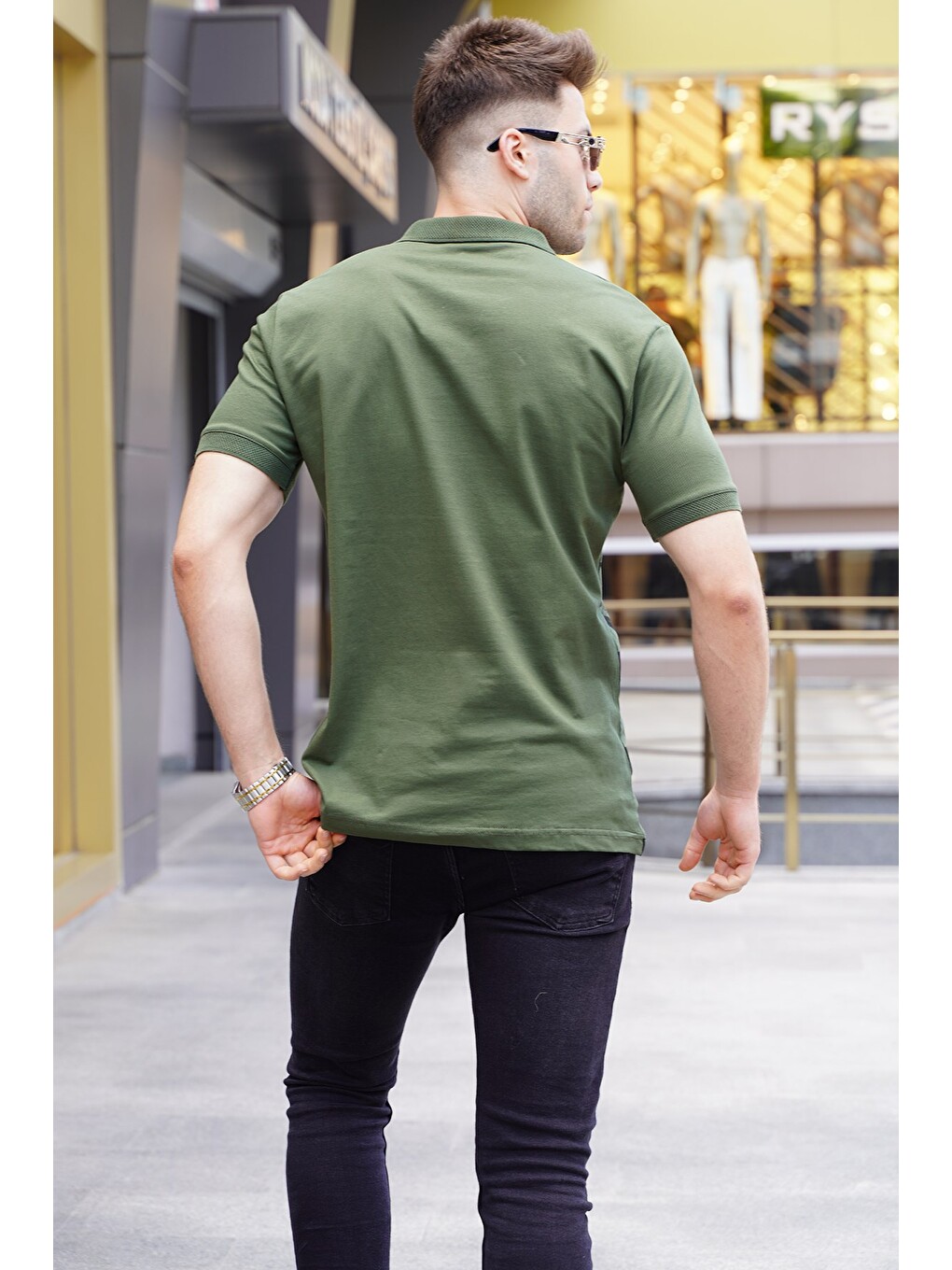 Haki Yeşili Desenli Erkek Polo Yaka Tişört 5871-1