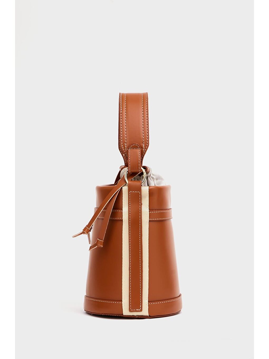 Kahverengi Kontrast Dikişli Kova El Ve Omuz  Çanta Taba-2