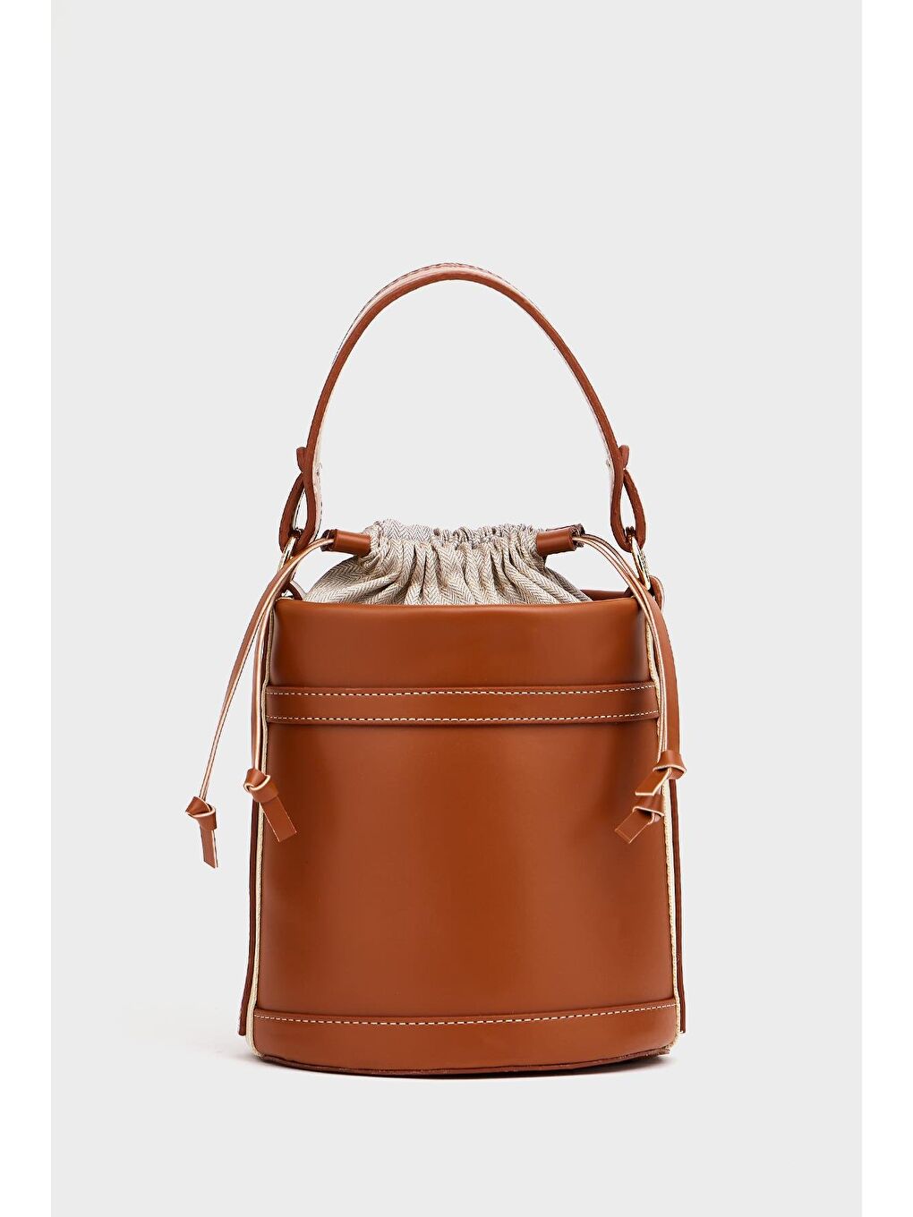 Kahverengi Kontrast Dikişli Kova El Ve Omuz  Çanta Taba-4