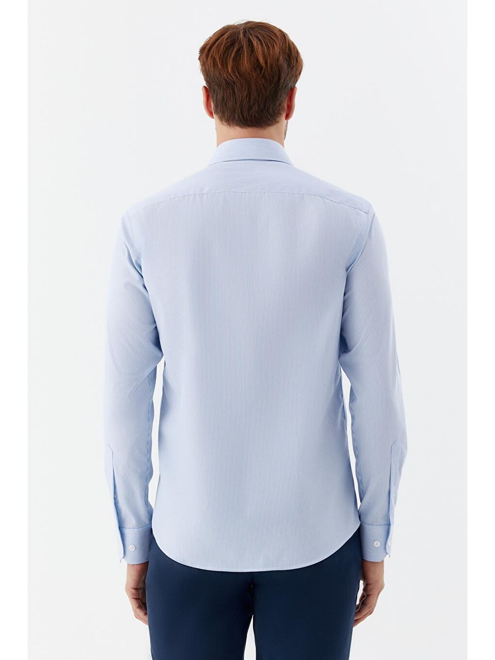 Erkek Mavi Çizgili Klasik Yaka Regular Fit Gömlek-4