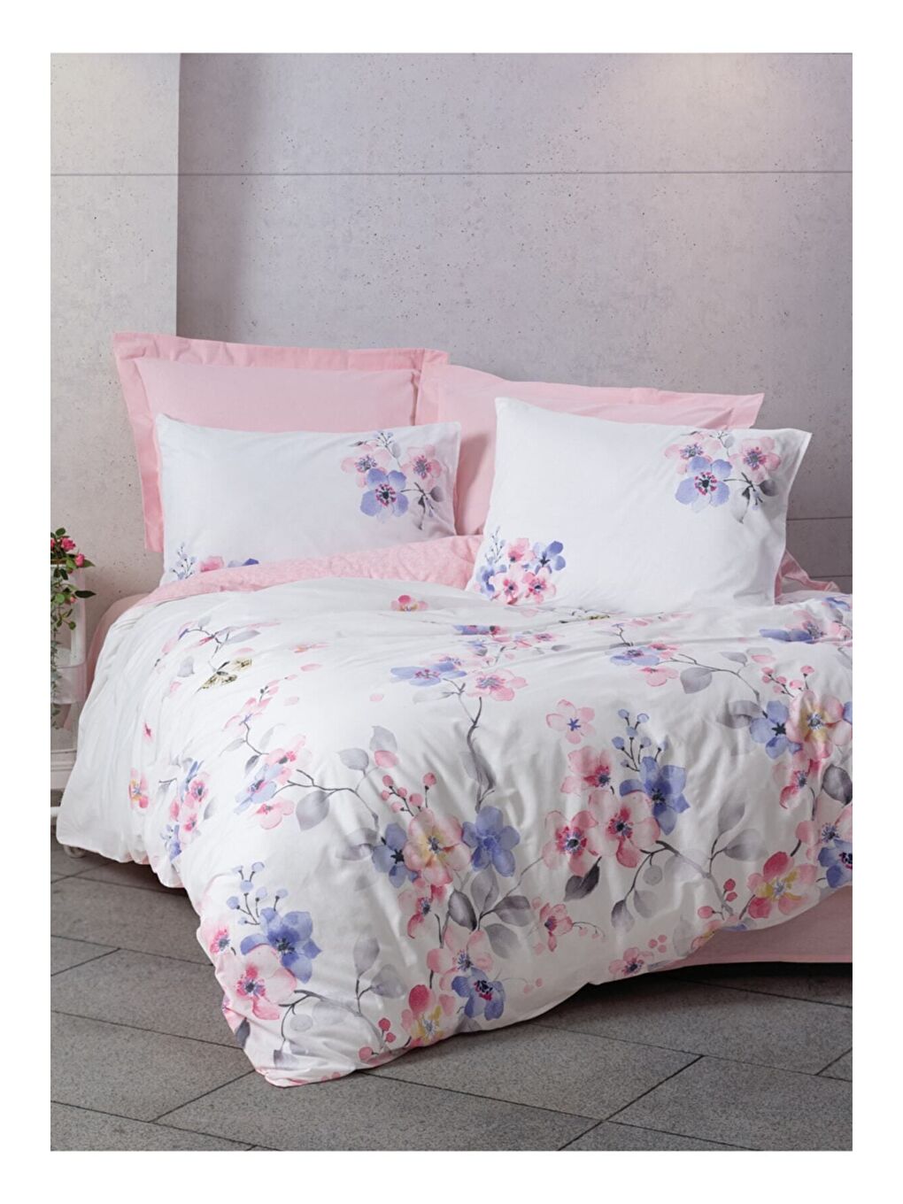 Karışık Pamuk Box Modeline Tek Kişilik Nevresim Takımı Jayda Pembe