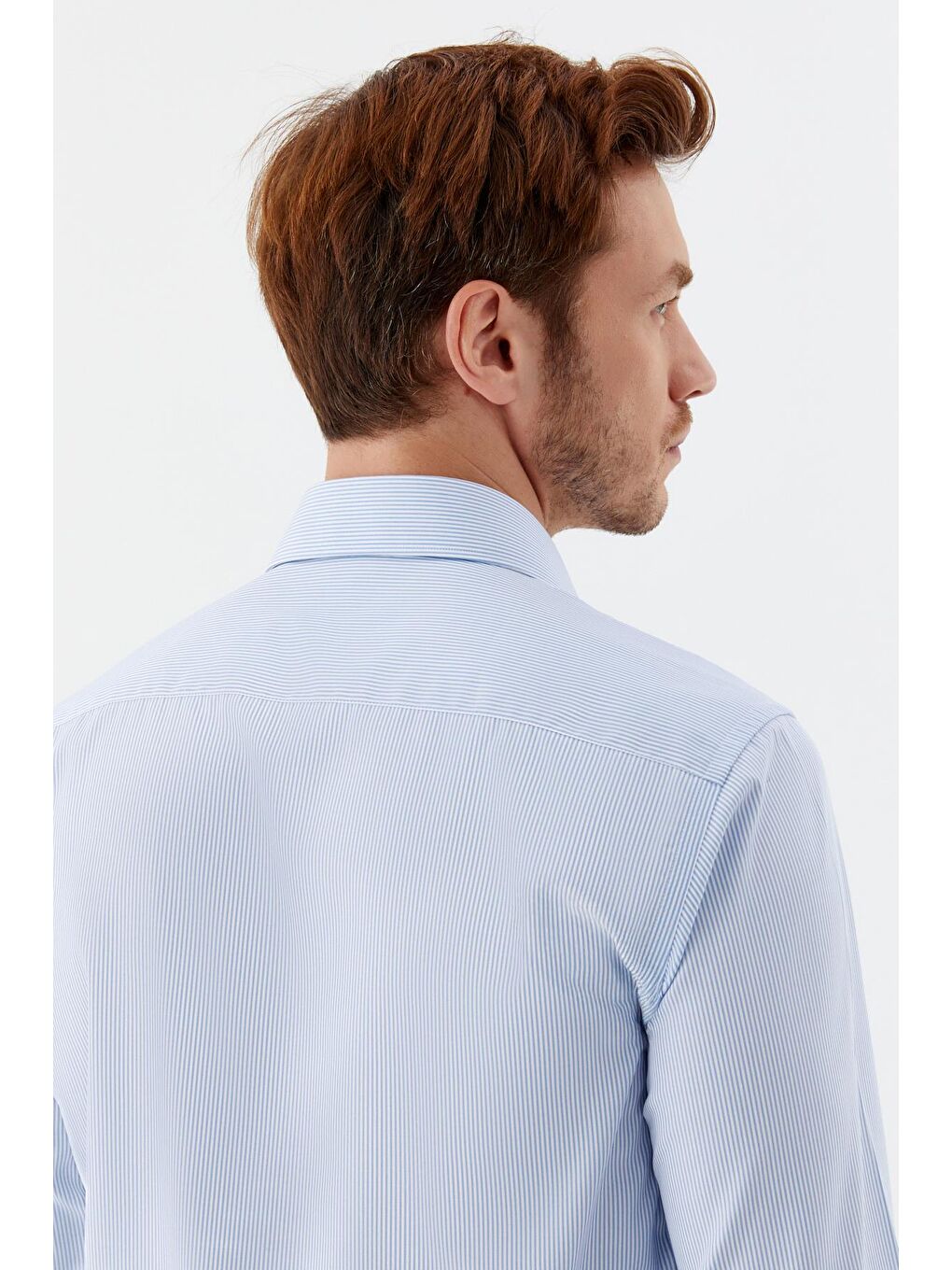 Erkek Mavi Çizgili Klasik Yaka Regular Fit Gömlek-5